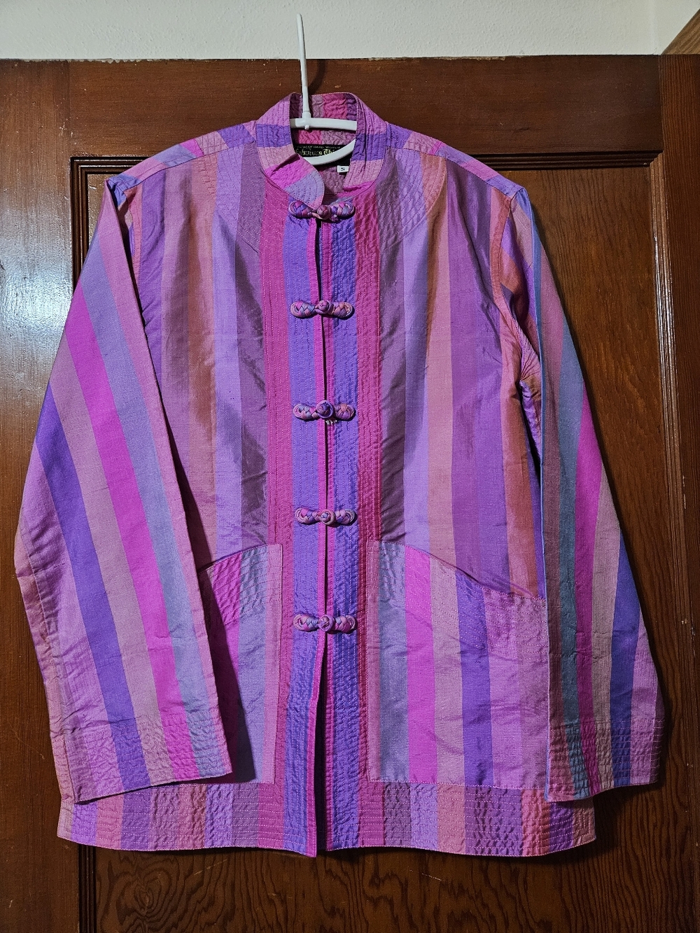 Fabulous Things Colorful Striped Hand Woven 100% Thai Silk Jacket Coat Size S
